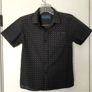 Boy’s Button Up Shirt Small, Short Sleeve Black, Bold Blue.